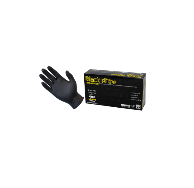 AusMed Health | Black Examination NITRILE Gloves. Latex and Powder Free PPE | Multiple Sizes.   (1xBox/100Gloves)