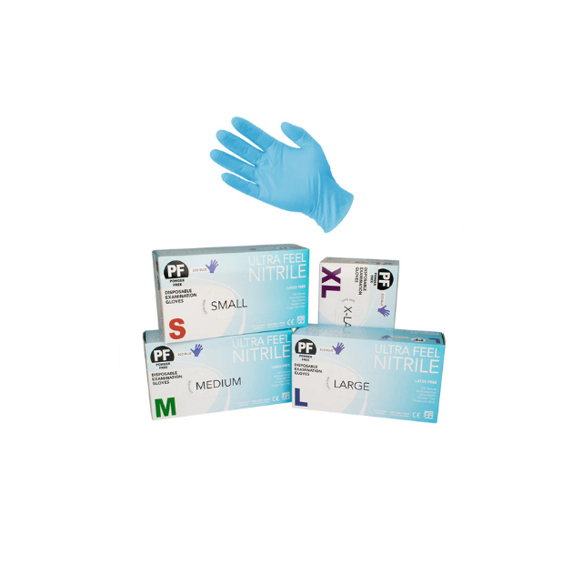 Ultra Touch Examination NITRILE Blue Powder Free Gloves. Multiple Sizes.  (1xBox/100Gloves)