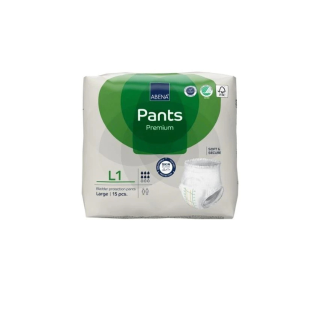 Abena Pants L1 Green 1400mL 100cm-140cm. Continence Care (15x Pack)