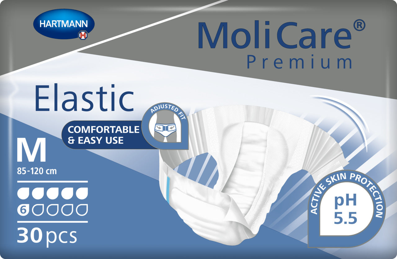 Molicare Premium Elastic Medium 6 Drops. Continence Care. 185cm-120cm 2159ml (30pcs/Pack)