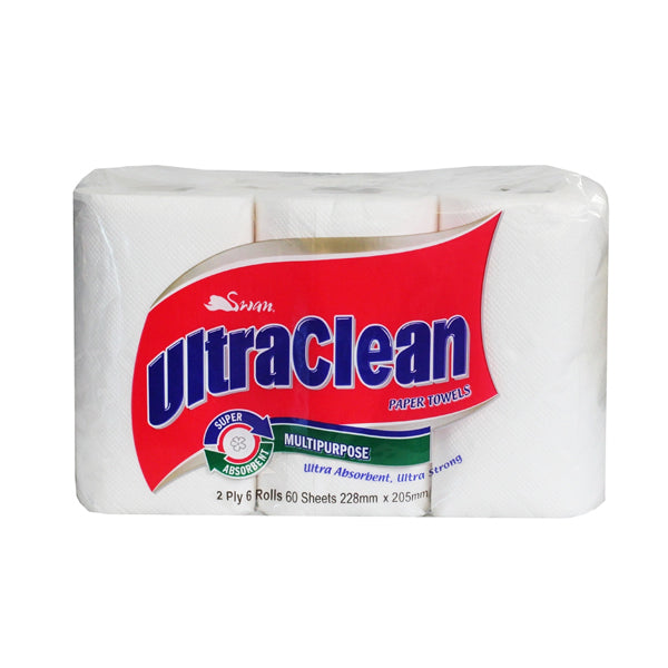 Ultra Clean Soft Paper Towels 60 Sheets 225mm x 205mm (6 x Pack)