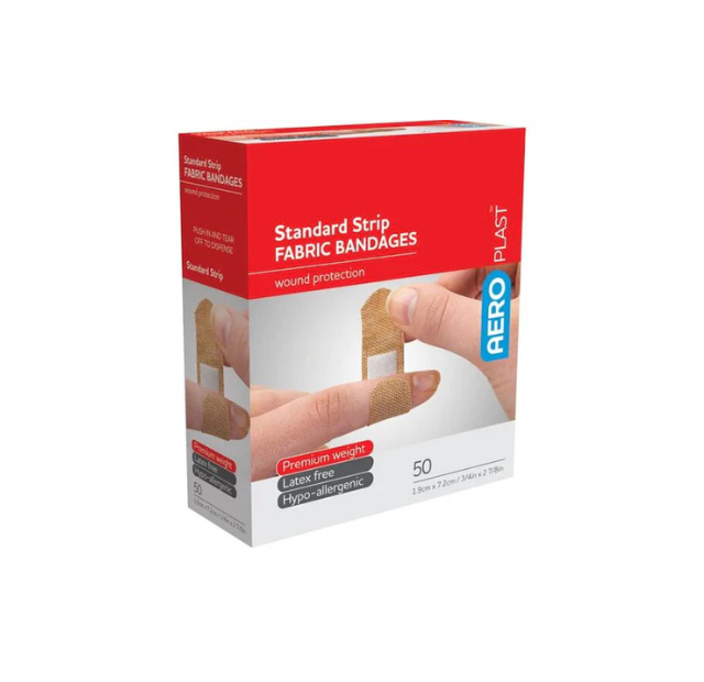 AEROPLAST Premium Fabric Wound Care. Standard Strip 7.2 x 1.9cm Box/50