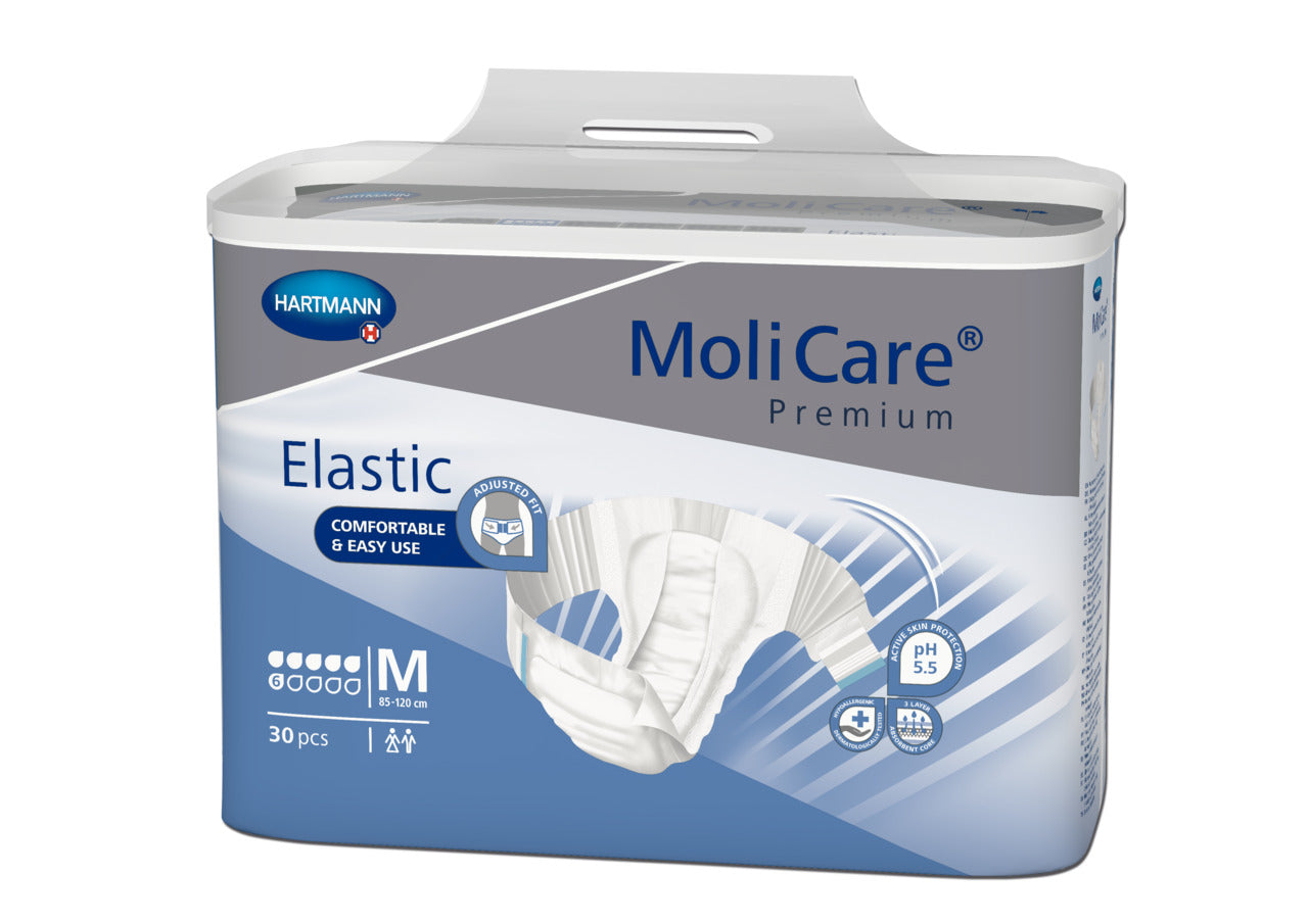 Molicare Premium Elastic Medium 6 Drops. Continence Care. 185cm-120cm 2159ml (30pcs/Pack)