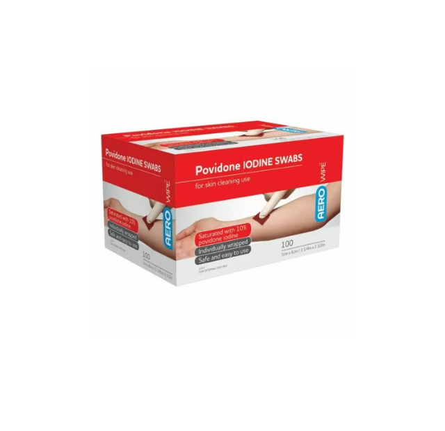 AEROWIPE 10% Povidone Iodine Swabs 60 x 33mm. Wound Care (Box/100)