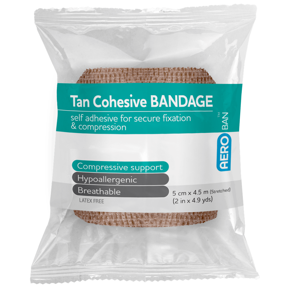 Cohesive Bandage Tan  5.0cm x 4.5M Wrap. Wound Care (1 x Wrap)