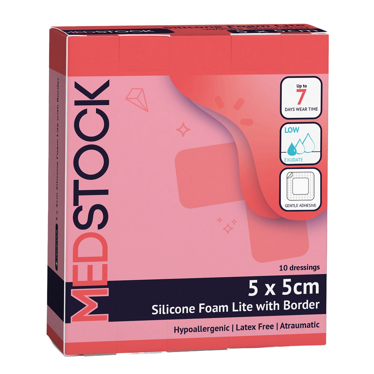 MedStock Silicone Foam Lite Dressing With Border 5cm x 5cm Skin & Wound care(10pcs/box)