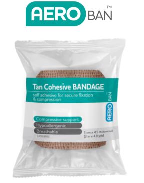 Cohesive Bandage Tan  5.0cm x 4.5M Wrap. Wound Care (1 x Wrap)