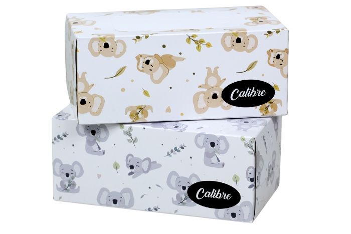 Calibre Soft Facial Tissues 180 Sheets Assorted (Brown & Grey) 2 Ply Soft. (4 Boxes/720 Sheets)