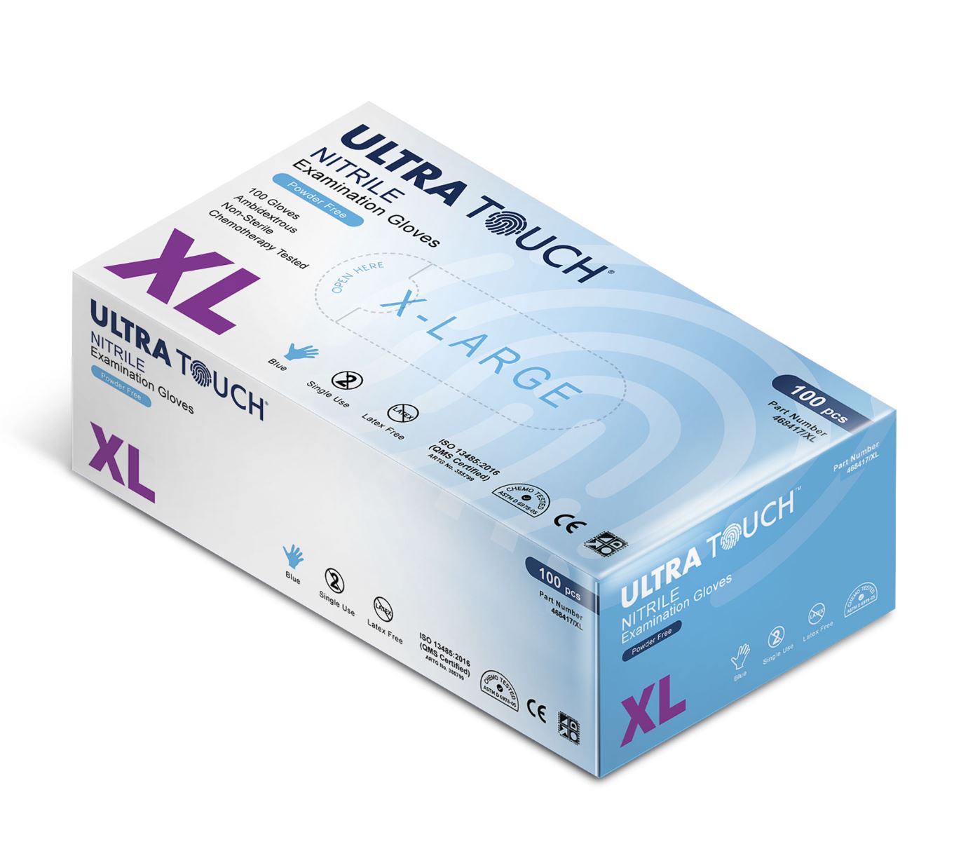 Ultra Touch Examination NITRILE Blue Powder Free Gloves. Multiple Sizes.  (1xBox/100Gloves)